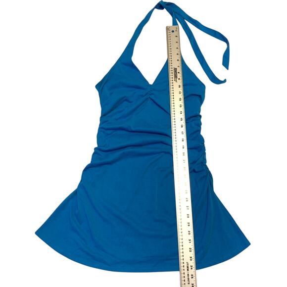 Anthropologie Womens NEW Ariana Halter Mini Dress Large Blue Stone Resort Wear - Picture 6 of 15